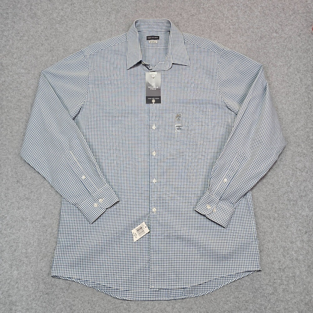 NWT Van Heusen Regular Fit Wrinkle Free Men's 16-34/35 Gingham Check Dress Shirt